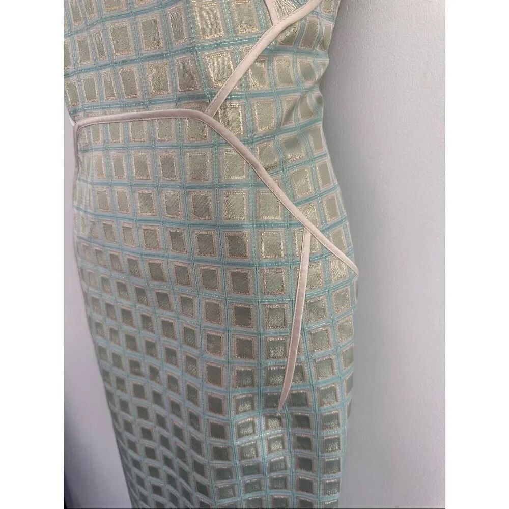 Per Se Women’s Metallic Gold Aqua Square Retro Vintage Inspired Sleeveless Sheat - Picture 16 of 16